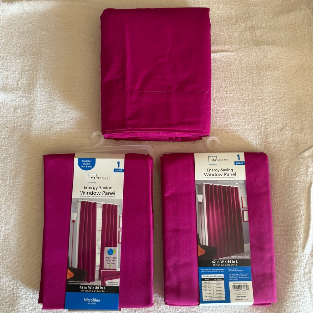 Mainstays Fuchsia Energy-Saving Window Panel 42” x 84”- Set of 3 Panels - Picture 2 of 7
